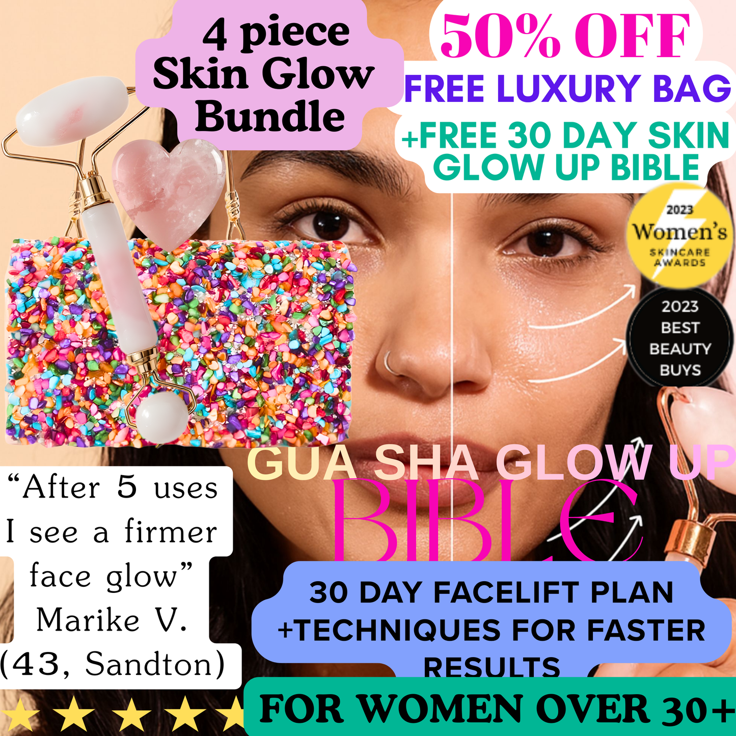 SculptFirm Rose Earth Stone Face Lifting Set + Free Luxury Bag + 30 day Skin Glow Up Bible (Copy)